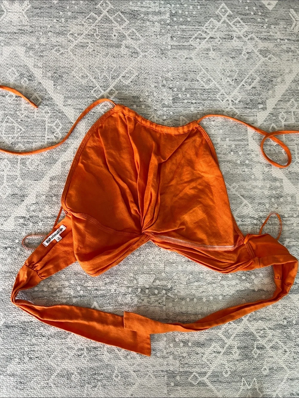 Reformation Orange Linen Halter Crop Top and Short Matching Set
